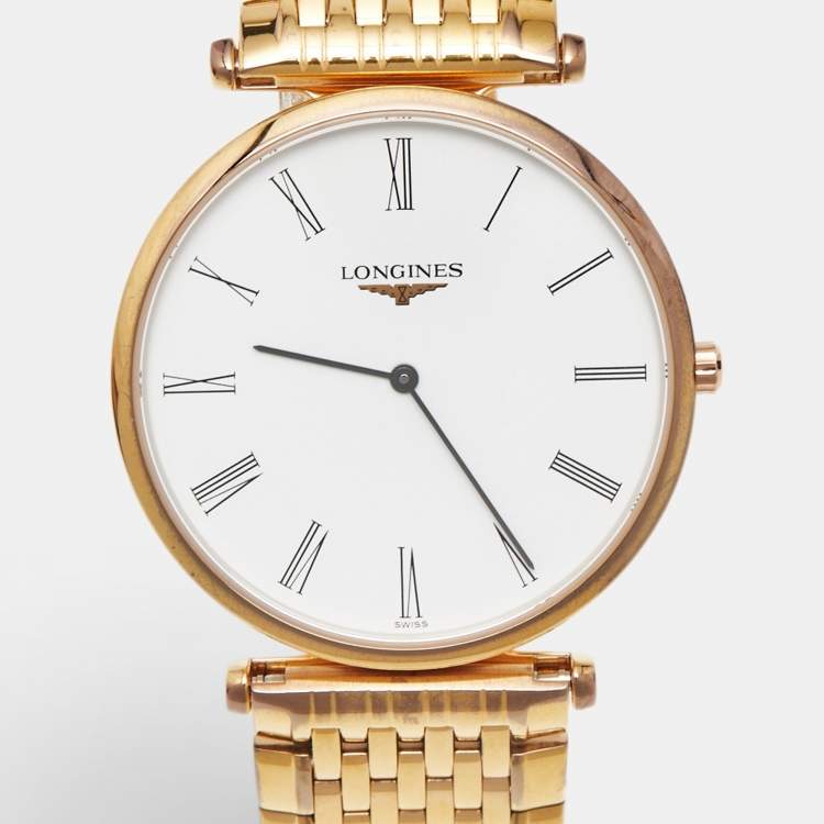 Pre Owned Longines White Dial Gold PVD Coated Stainless Steel La Grande Classique De Longines L47091918 Unisex Wristwatch 33 mm