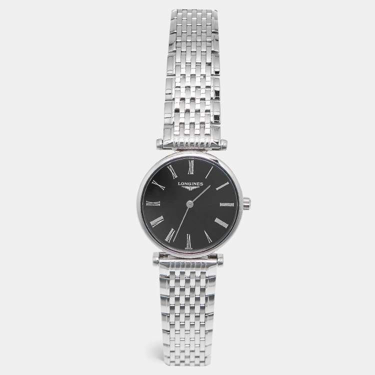 Pre Owned Longines La Grande Classique De Longines L4.209.4.51.6 Black Dial Stainless Steel Women's Wristwatch 24 mm