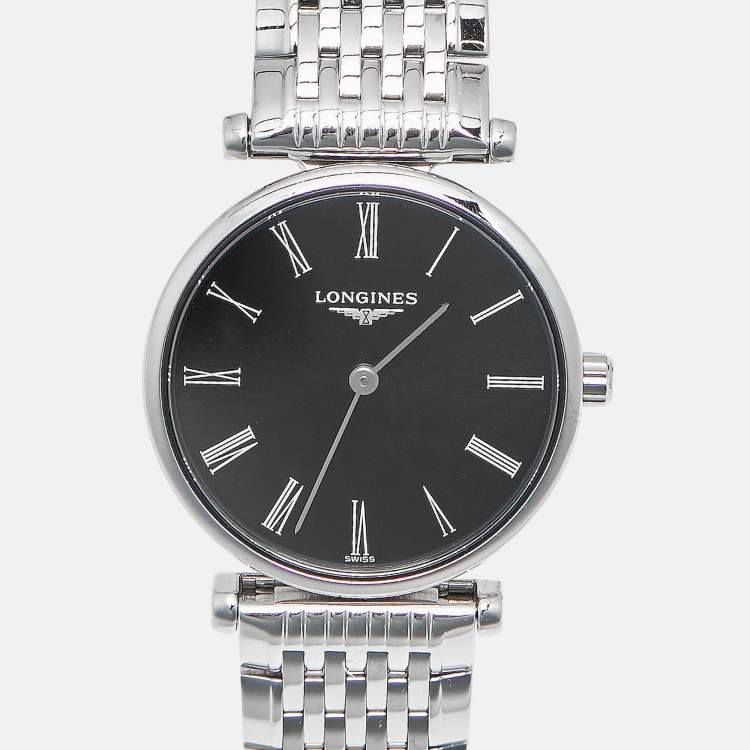 Pre Owned Longines La Grande Classique De Longines L4.209.4.51.6 Black Dial Stainless Steel Women's Wristwatch 24 mm