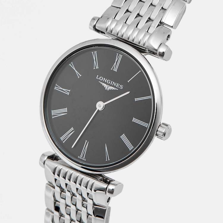 Pre Owned Longines La Grande Classique De Longines L4.209.4.51.6 Black Dial Stainless Steel Women's Wristwatch 24 mm