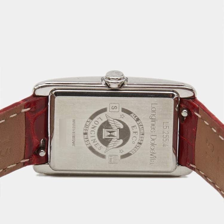 Pre Owned Longines DolceVita L5.255.4.71.5 Silver "Flinqué" Dial Stainless Steel Alligator Leather Women's Wristwatch 20.80 mm