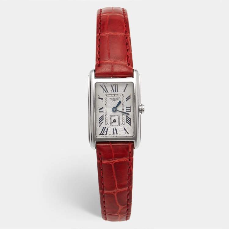 Pre Owned Longines DolceVita L5.255.4.71.5 Silver "Flinqué" Dial Stainless Steel Alligator Leather Women's Wristwatch 20.80 mm