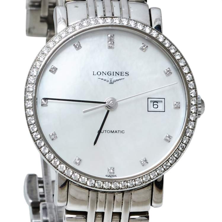 Pre Owned Longines White Stainless Steel & Diamond Elegant L4.310.0 Women's Wristwatch 29MM