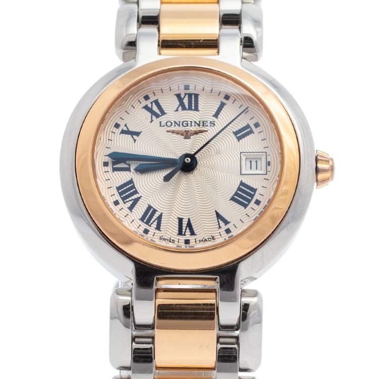 Pre Owned Longines Silver 18K Rose Gold & Stainless Steel Prima Luna L81105786 Women's Wristwatch 26 mm