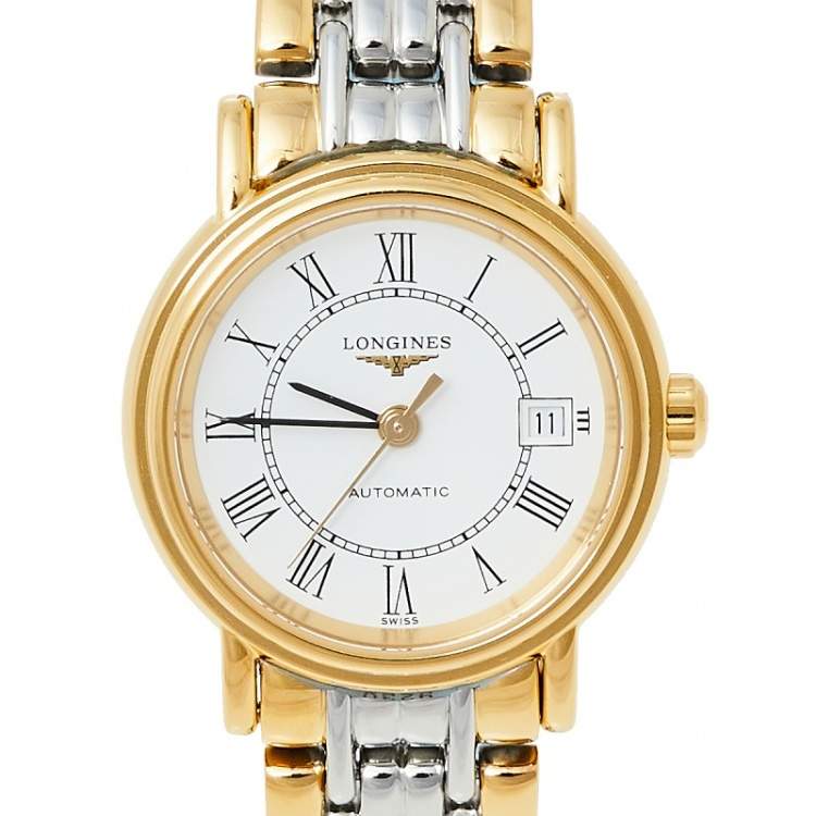 Pre Owned Longines White Two-Tone Stainless Steel Présence L4.321.2.11.7 Women's Wristwatch 25.50 mm