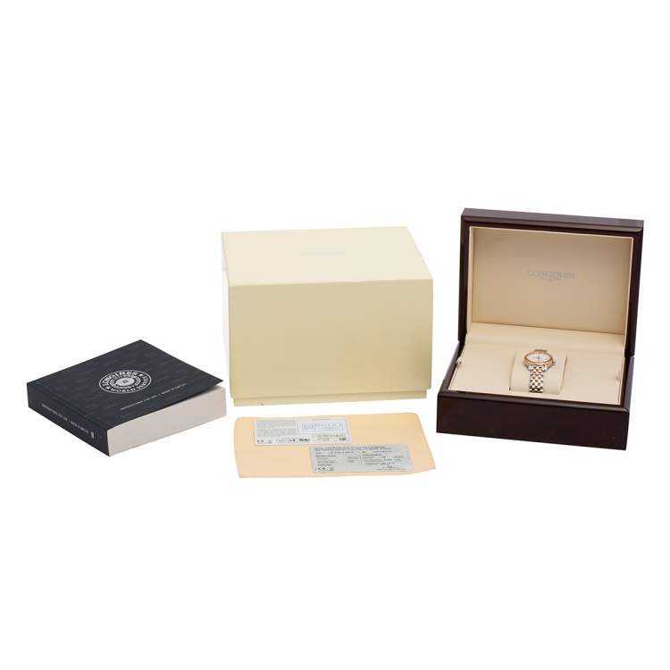 Pre Owned Longines White Two-Tone Stainless Steel Diamonds Flagship L4.274.3.99.7 Women's Wristwatch 26 mm