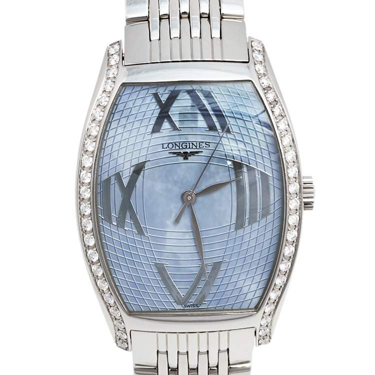 Pre Owned Longines Mother of Pearl Stainless Steel Diamond Evidenza L2.655.0.01.6 Women's Wristwatch 38 mm 