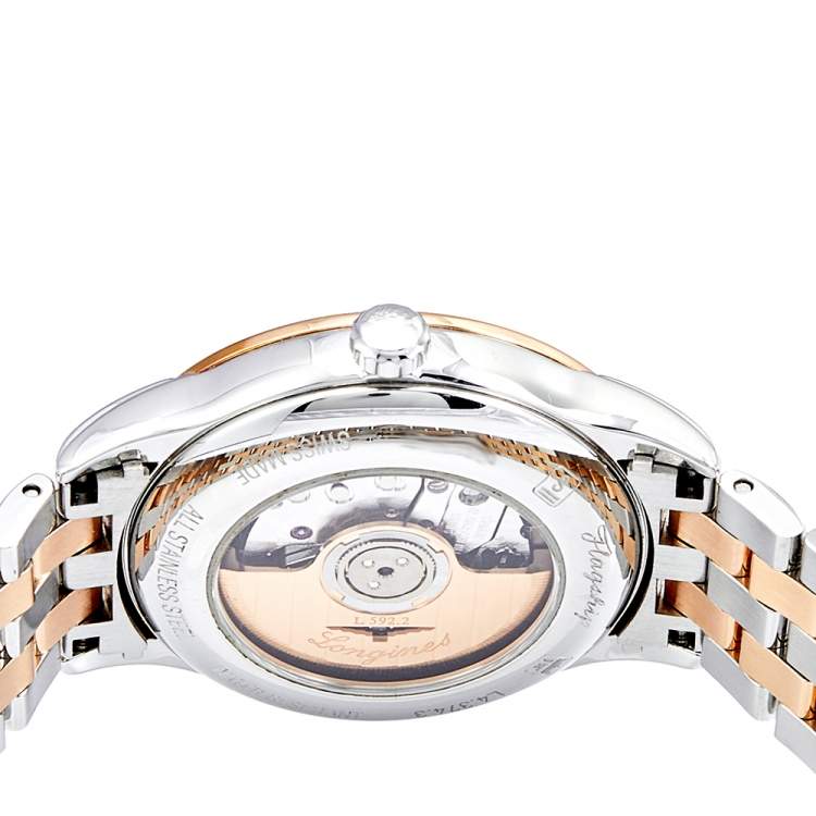 Pre Owned Longines White Two Tone Stainless Steel Flagship L4.374.3.92.7 Women's Wristwatch 30 mm