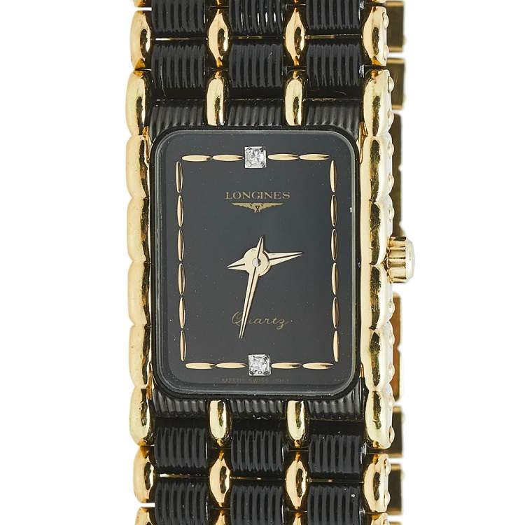 مملوكة مسبقًا Longines Black Two Tone Stainless Steel Vintage MZ5713 Women's Wristwatch 17 mm