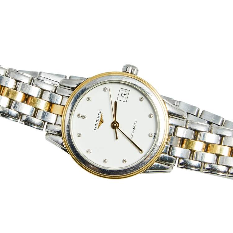 Pre Owned Longines White Two Tone Stainless Steel Flagship L4.274.3.27.7 Women's Wristwatch 26 mm