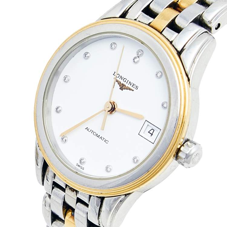 Pre Owned Longines White Two Tone Stainless Steel Flagship L4.274.3.27.7 Women's Wristwatch 26 mm