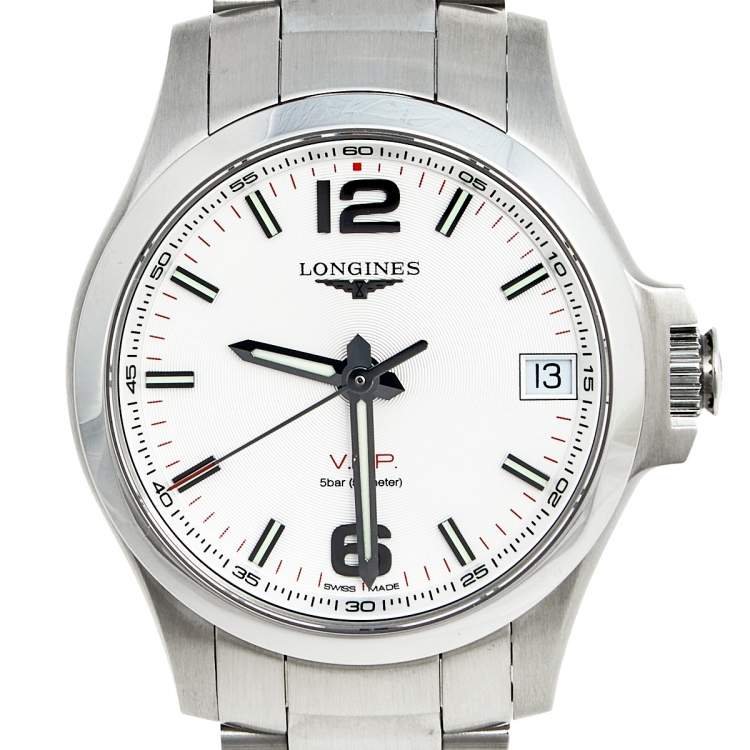 Pre Owned Longines Silver Stainless Steel Conquest VHP L3.316.4.76.6 Women's Wristwatch 36 mm
