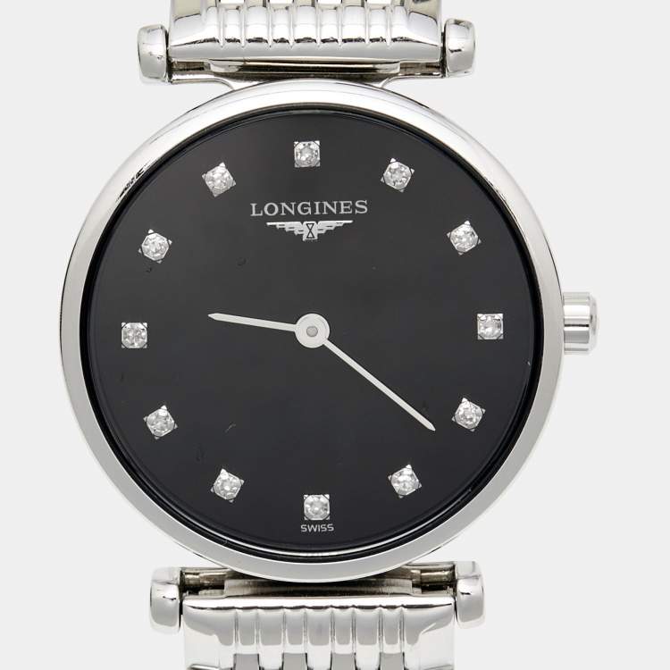 مملوكة مسبقًا Longines Black Stainless Steel Diamond La Grande Classique L4.209.4.58.6 Women's Wristwatch 24.50 mm