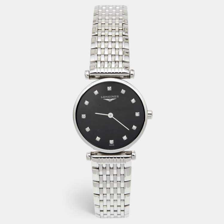 مملوكة مسبقًا Longines Black Stainless Steel Diamond La Grande Classique L4.209.4.58.6 Women's Wristwatch 24.50 mm