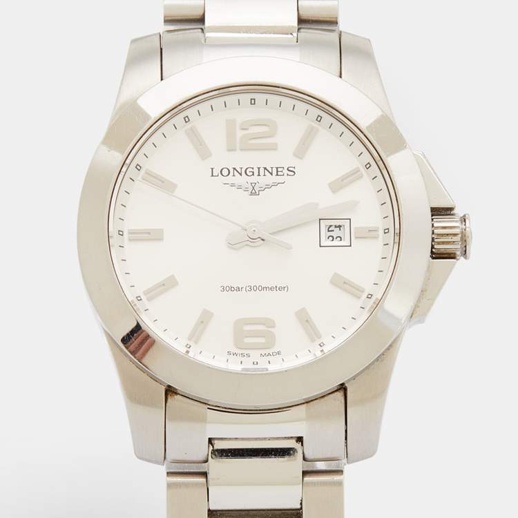 Pre Owned Longines Silver Stainless Steel Conquest L3.277.4.76.6 Women's Wristwatch 29 mm