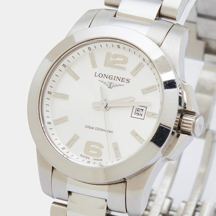 Pre Owned Longines Silver Stainless Steel Conquest L3.277.4.76.6 Women's Wristwatch 29 mm