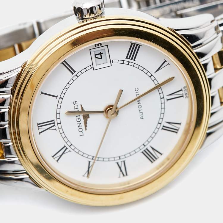 Pre Owned Longines White Two-Tone Stainless Steel Flagship L4.274.3 Women's Wristwatch 26 mm