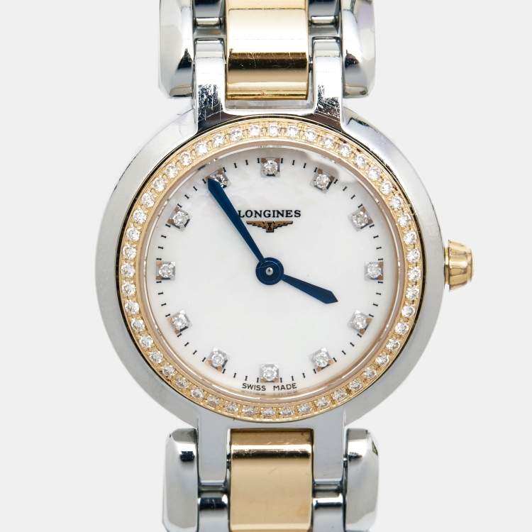 Pre Owned Longines Mother Of Pearl 18K Rose Gold Stainless Steel Diamond PrimaLuna L8.109.5.89.6 Women's Wristwatch 23 mm