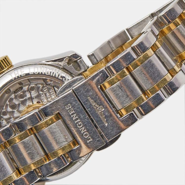 Pre Owned Longines Silver 18K Yellow Gold Stainless Steel Diamond Master Collection L2.128.5.77.7 Women's Wristwatch 25.50 mm
