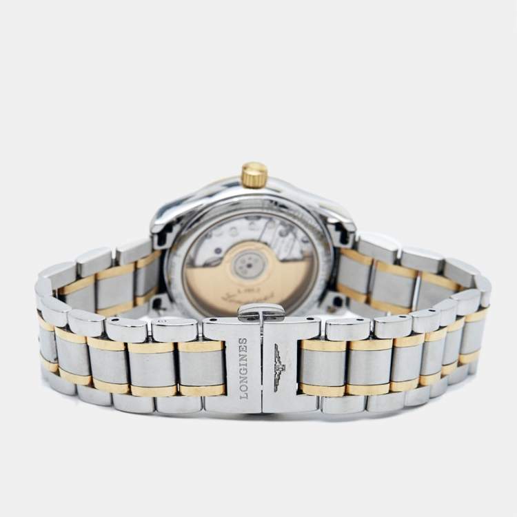 Pre Owned Longines Silver 18K Yellow Gold Stainless Steel Diamond Master Collection L2.128.5.77.7 Women's Wristwatch 25.50 mm