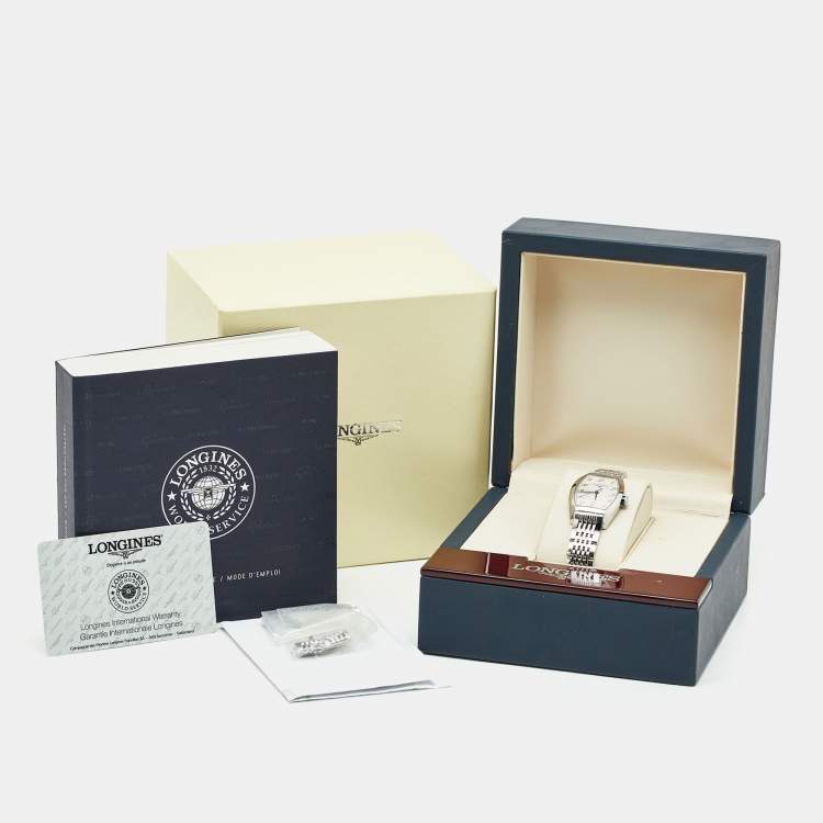 Pre Owned Longines Opaline White Guilloche Stainless Steel Evidenza L2.142.4.73.6  Women's Wristwatch 30 mm
