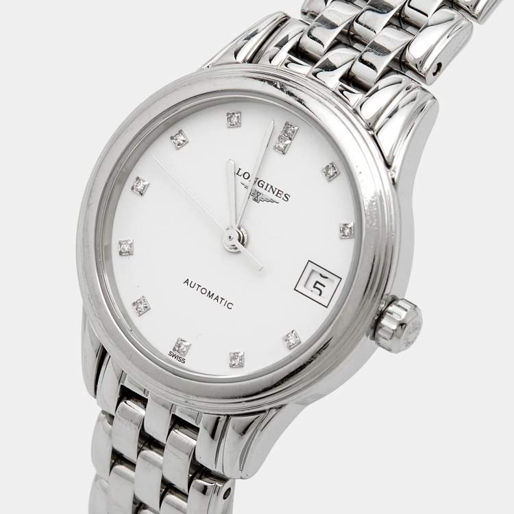 Pre Owned Longines White Stainless Steel Diamond Flagship L4.274.4.27.6 Women's Wristwatch 26 mm