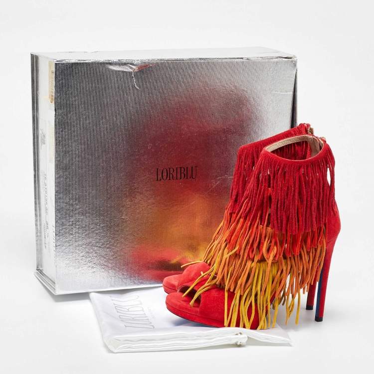 Pre Owned Loriblu Tri Color Suede Fringe Detailed Ankle Strap Sandals  Size 36.5