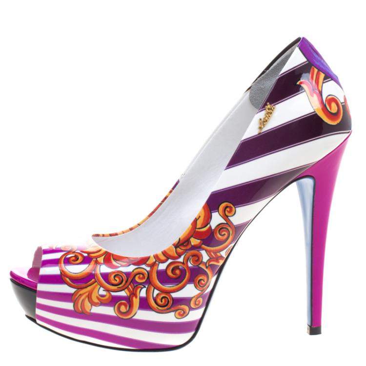 Pre Owned Loriblu Multicolor Print Patent Leather Peep Toe Pumps Size 40
