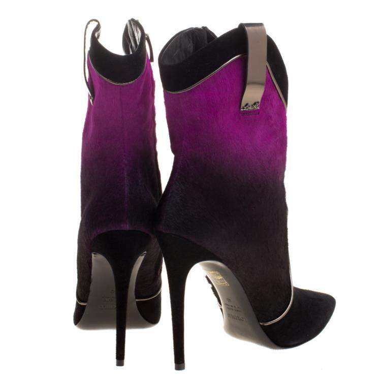 Pre Owned Loriblu Purple/Black Ombre Pony Hair High Heel Boots Size 40