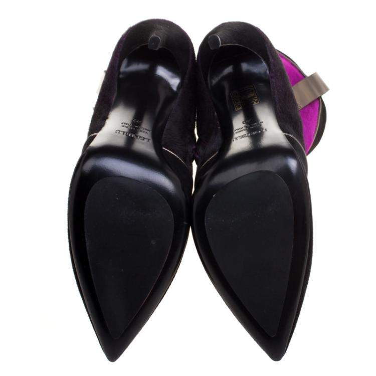 Pre Owned Loriblu Purple/Black Ombre Pony Hair High Heel Boots Size 40