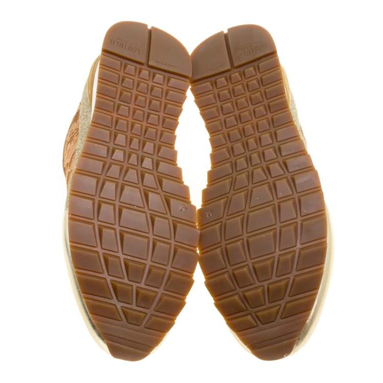 Pre Owned Loriblu Metalllic Gold Leather and Lace Sneakers Size 41
