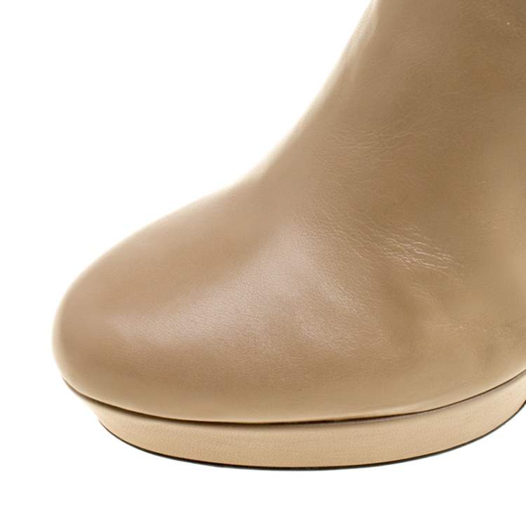 Pre Owned Loriblu Beige Leather Faux Fur Lined Platform Knee Length Boots Size 40