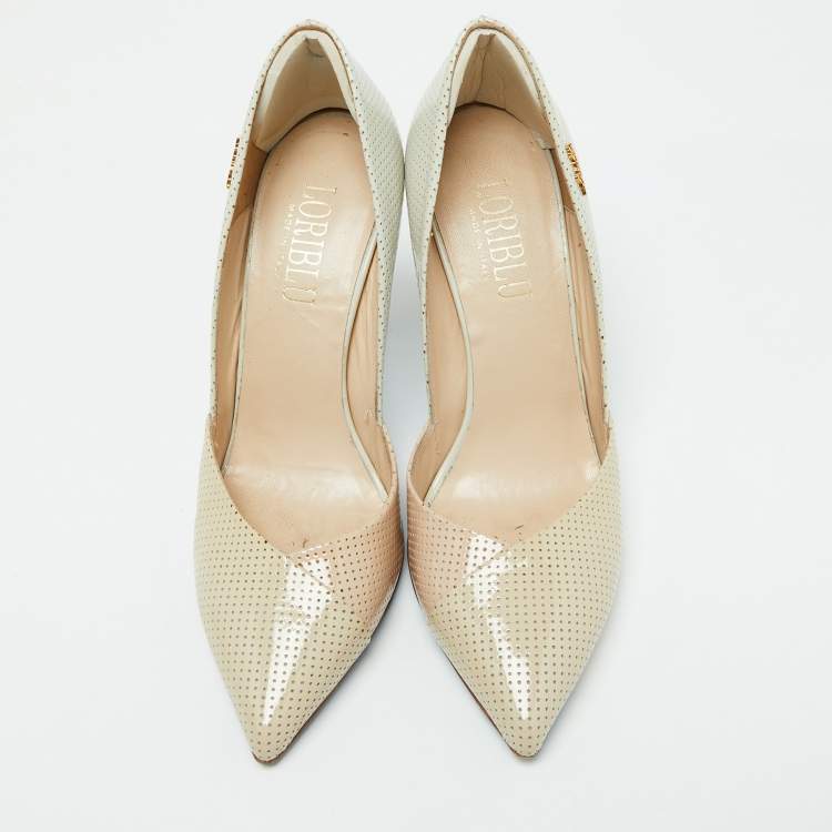 Pre Owned Loriblu Tri Color Perforated Patent Leather Pointed Toe Pumps Size 39