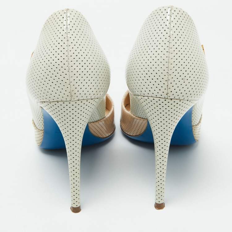 Pre Owned Loriblu Tri Color Perforated Patent Leather Pointed Toe Pumps Size 39