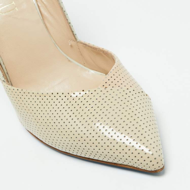 Pre Owned Loriblu Tri Color Perforated Patent Leather Pointed Toe Pumps Size 39