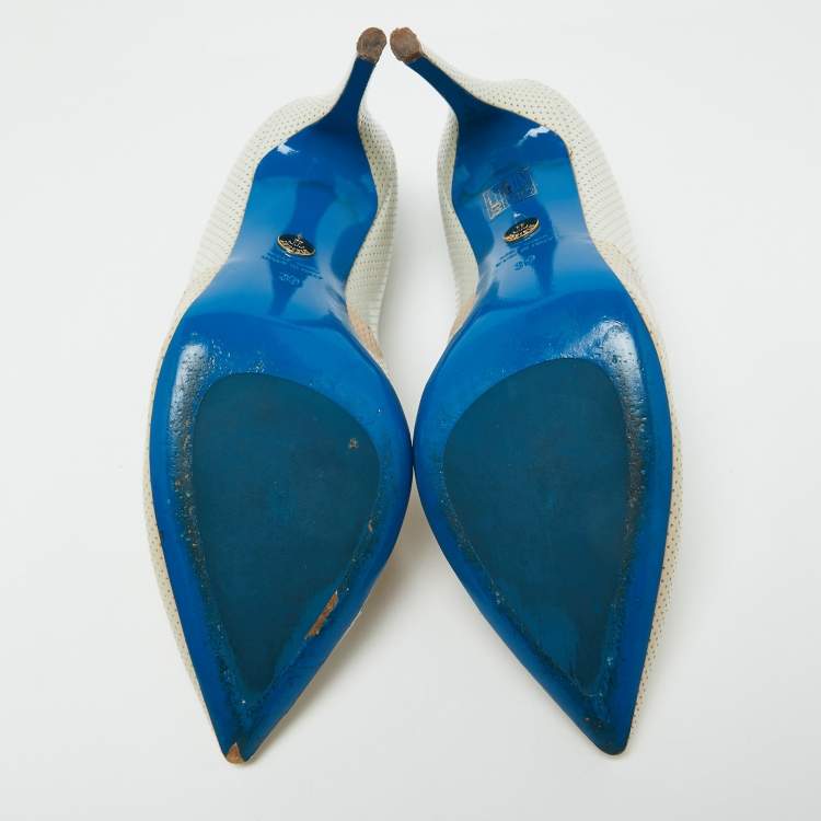 Pre Owned Loriblu Tri Color Perforated Patent Leather Pointed Toe Pumps Size 39