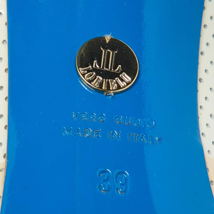 Pre Owned Loriblu Tri Color Perforated Patent Leather Pointed Toe Pumps Size 39