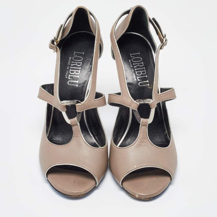 Pre Owned Loriblu Grey Leather Ankle Strap Sandals Size 39