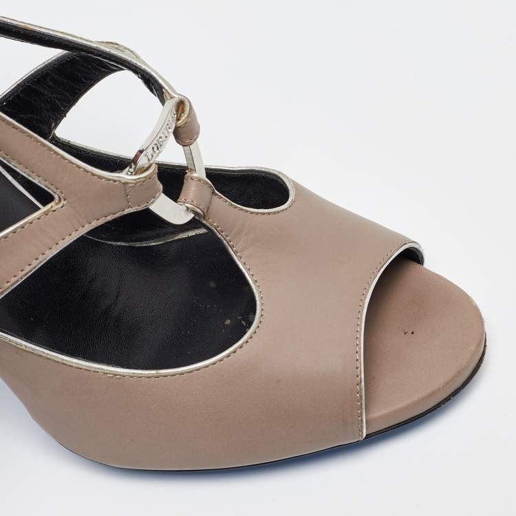 Pre Owned Loriblu Grey Leather Ankle Strap Sandals Size 39