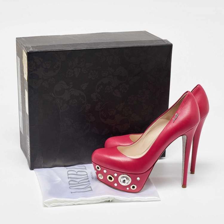 Pre Owned Loriblu Pink Leather Crystal Embellished Platform Pumps Size 37