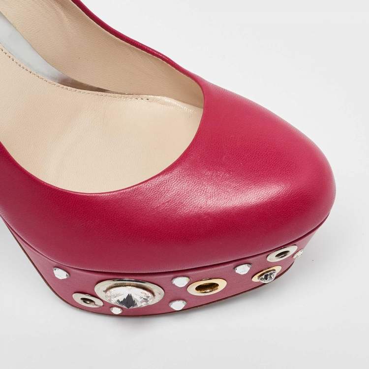 Pre Owned Loriblu Pink Leather Crystal Embellished Platform Pumps Size 37
