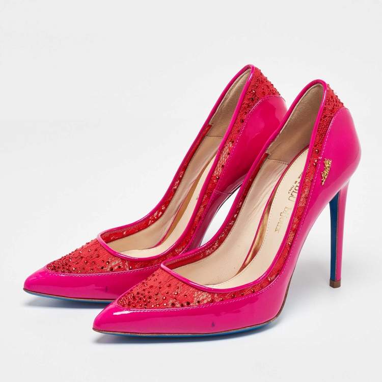 Pre Owned Loriblu Multicolor Lace and Patent Leather Pointed Toe Pumps Size 38
