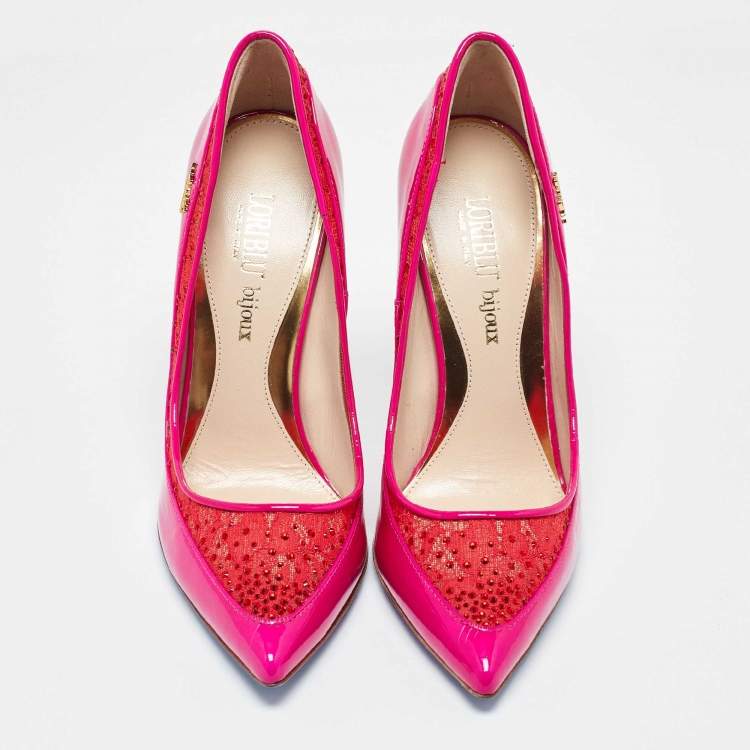 Pre Owned Loriblu Multicolor Lace and Patent Leather Pointed Toe Pumps Size 38