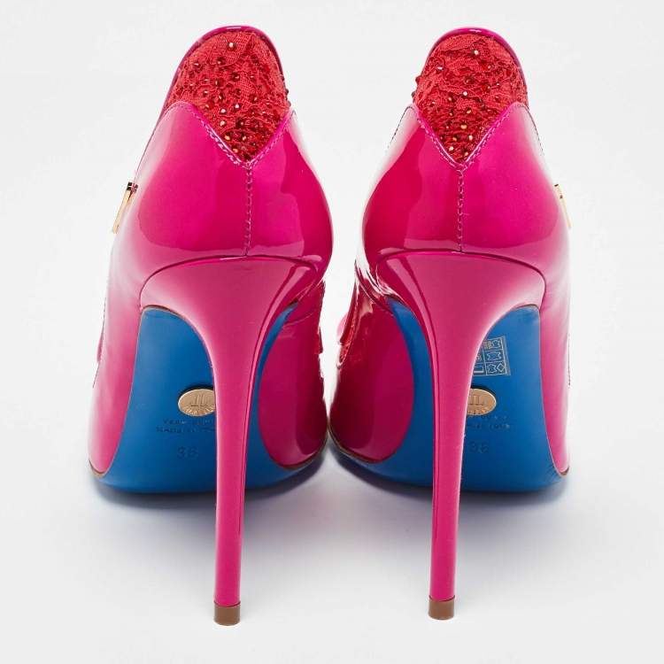 Pre Owned Loriblu Multicolor Lace and Patent Leather Pointed Toe Pumps Size 38