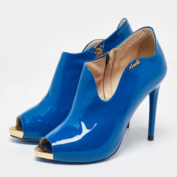 Pre Owned Loriblu Blue Patent Leather Zip Booties Size 36