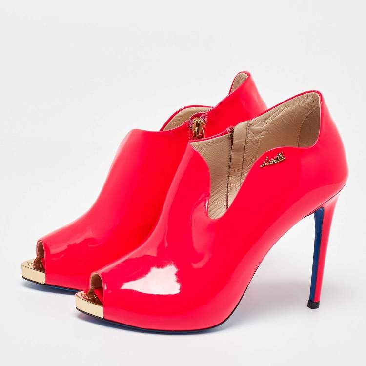 Pre Owned Loriblu Pink Patent Leather Zip Booties Size 37