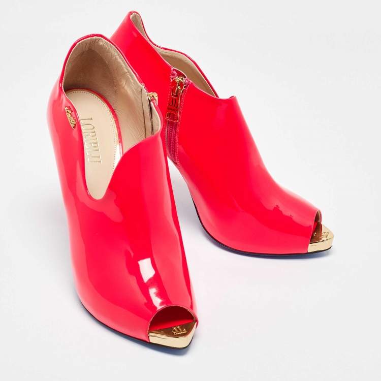 Pre Owned Loriblu Pink Patent Leather Zip Booties Size 37