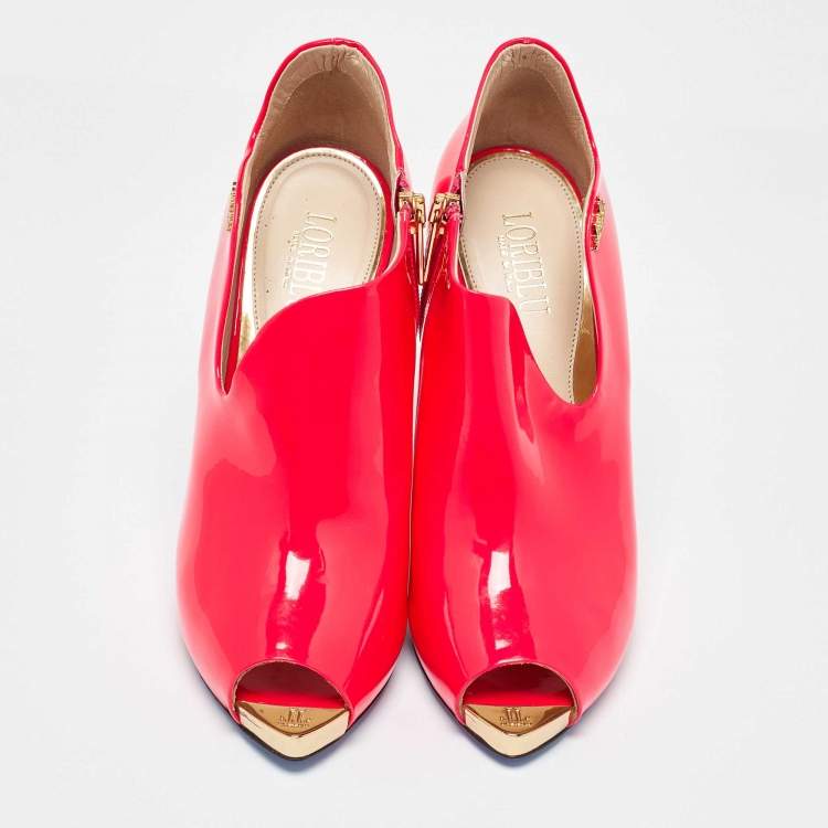 Pre Owned Loriblu Pink Patent Leather Zip Booties Size 37