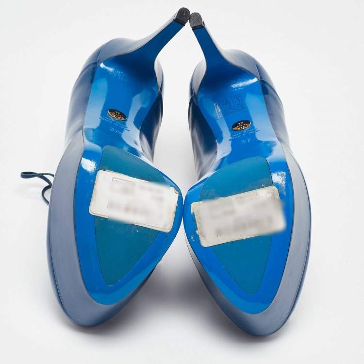 Pre Owned Loriblu Blue Patent Leather Booties Size 37