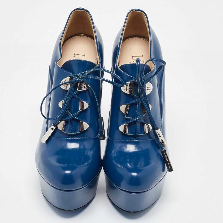 Pre Owned Loriblu Blue Patent Leather Booties Size 37